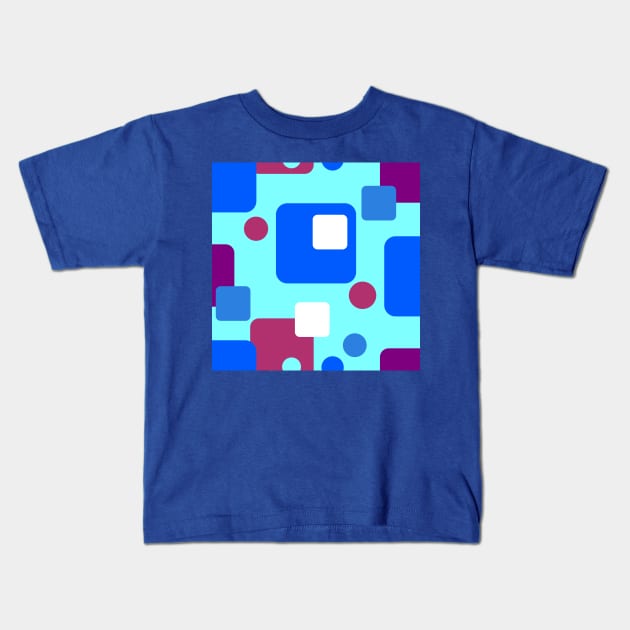 Retro Abstract Dream Space Blue Magenta White on Bright Teal Kids T-Shirt by ArtticArlo